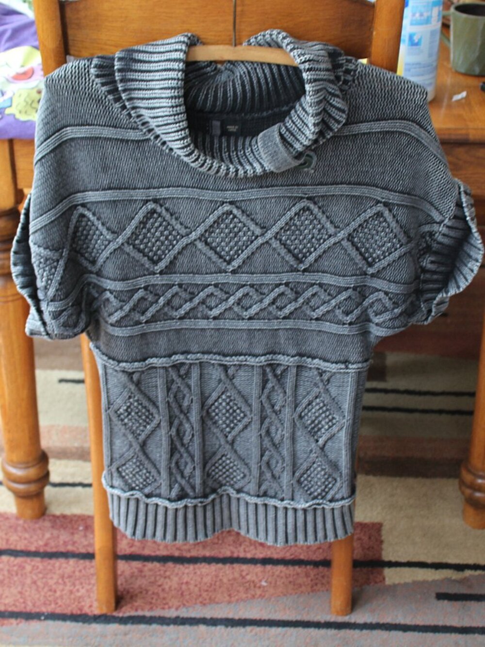 Nine West Mineral Wash Gray Cable Knit Cowl Neck Short Sleeve Sweater Size M